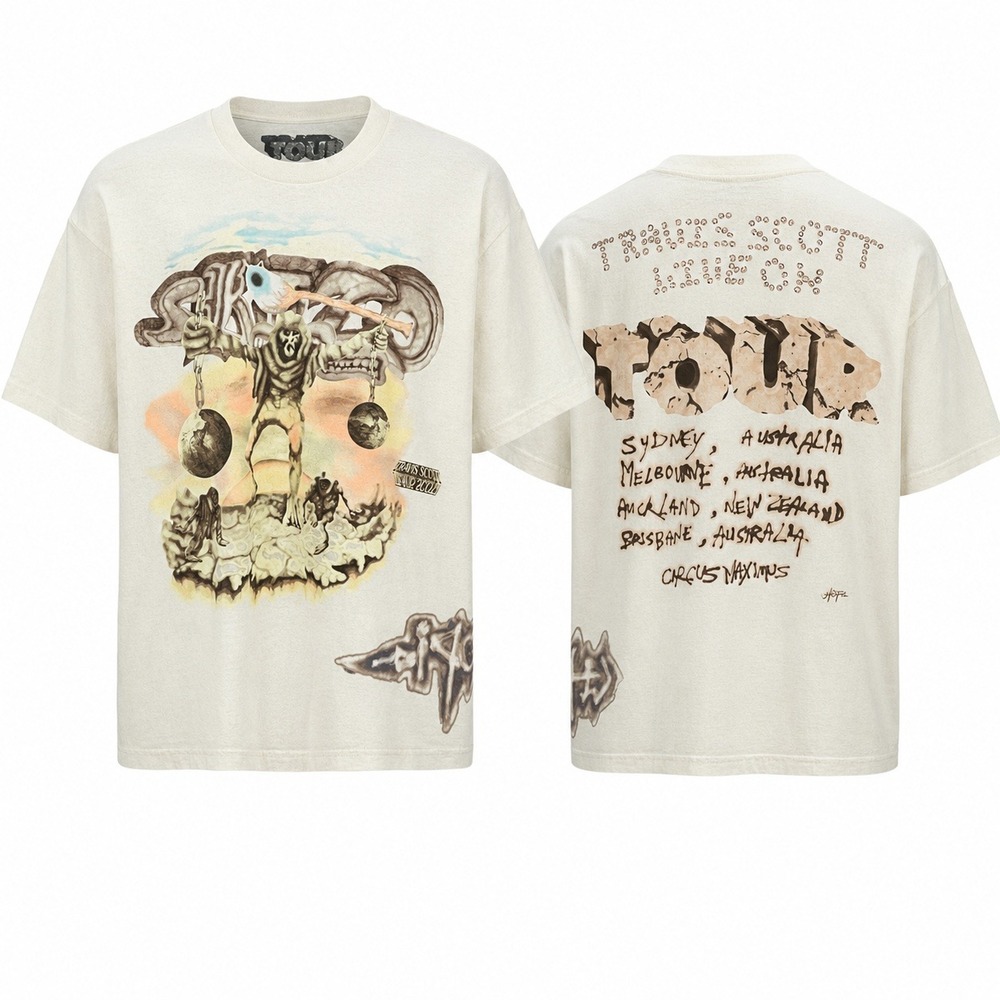Travis Scott Skitzo Circus Maximus Tour Unisex L Cream Graphic 2024 Utopia Tee